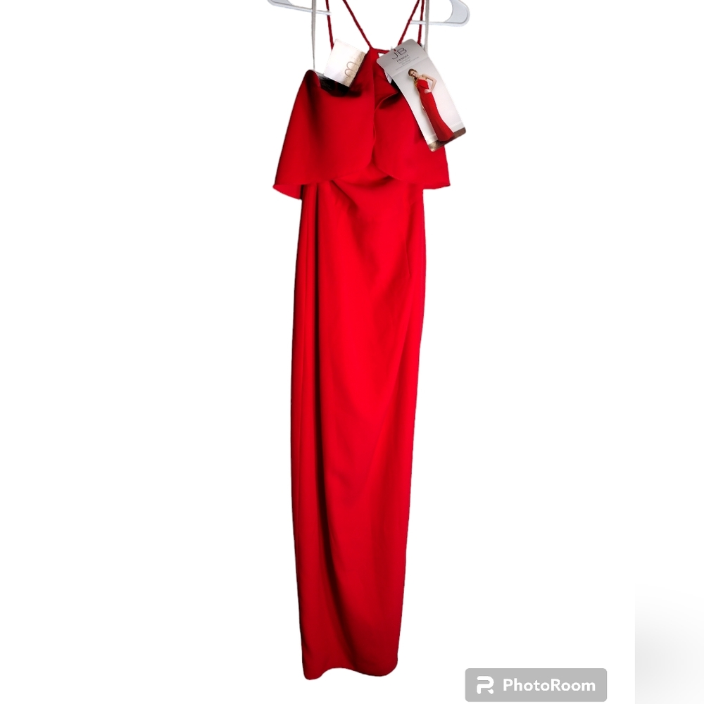 Jasmine Bridal halter neckline soft crepe long dress size 10 color New red NWT